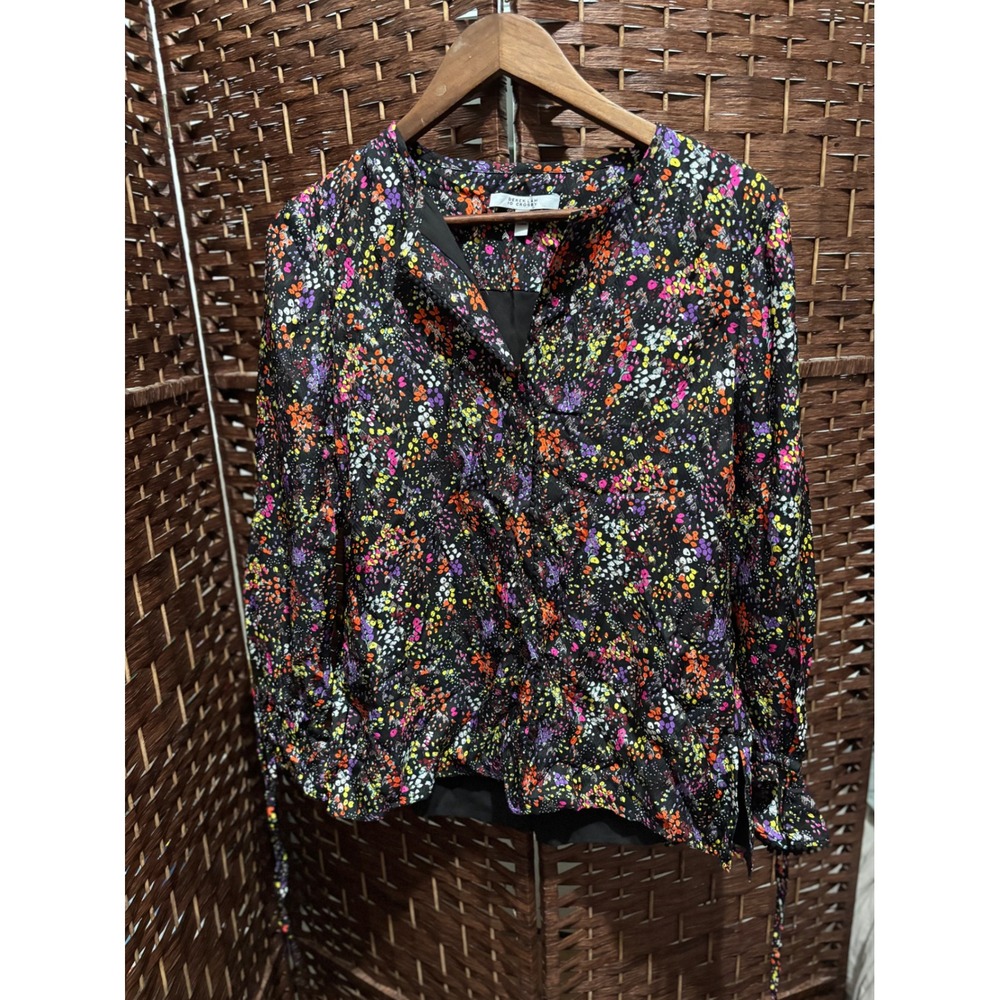 Derek Lam Crosby Blouse Floral Print Long Sleeve Colorful Womens size 2 Top